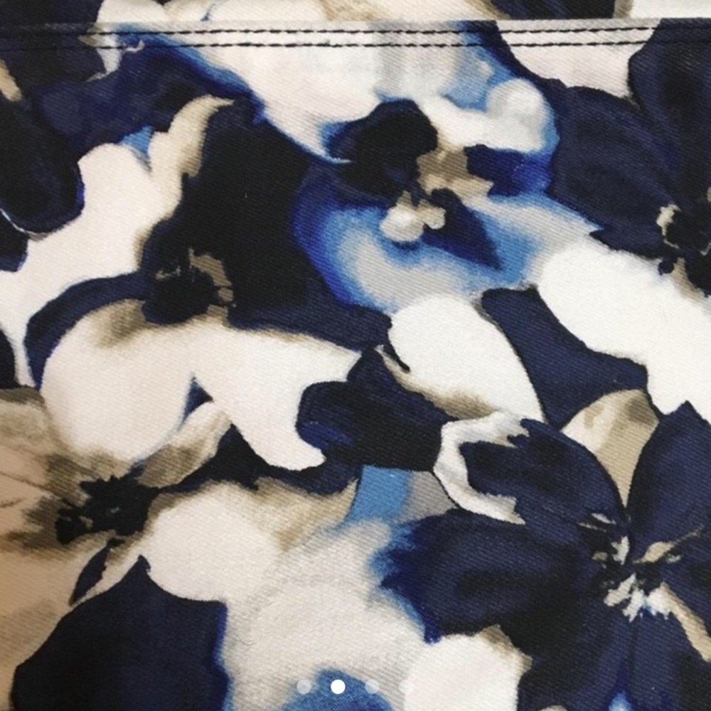 White & Blue Floral Slim Ankle Rhinestone Denim Jeans - Picture 10 of 13